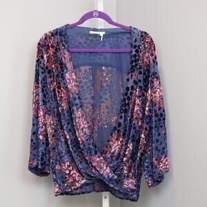 Floreat Velvet Burnout Blouse – Size L Anthropologie Deep V Wrap Front